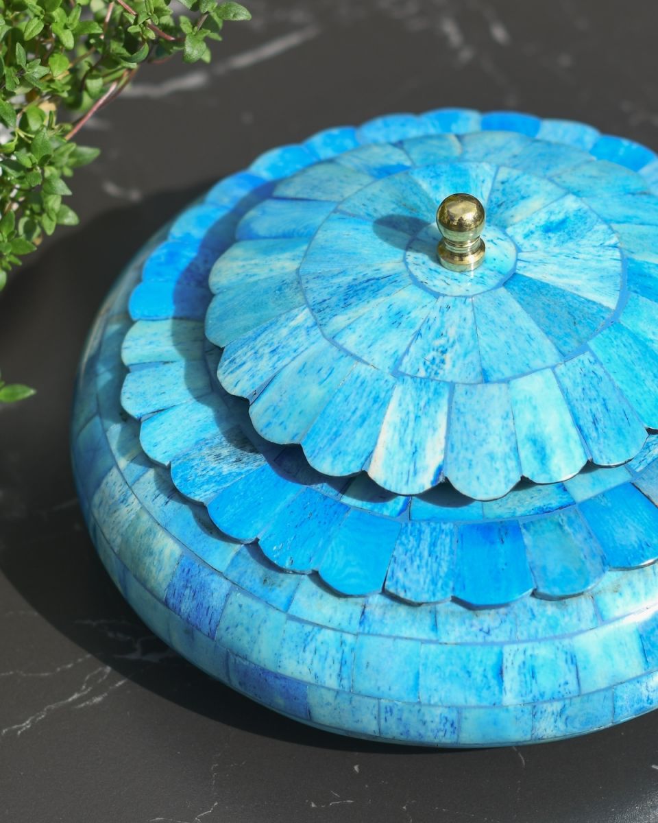 Close up of intricate scalloped detail on trinket bowl