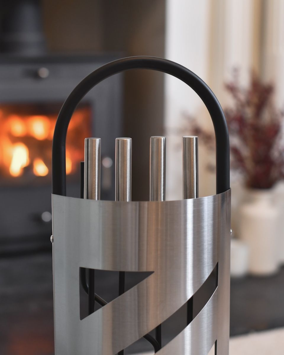 Close up of handles on fireside companion set