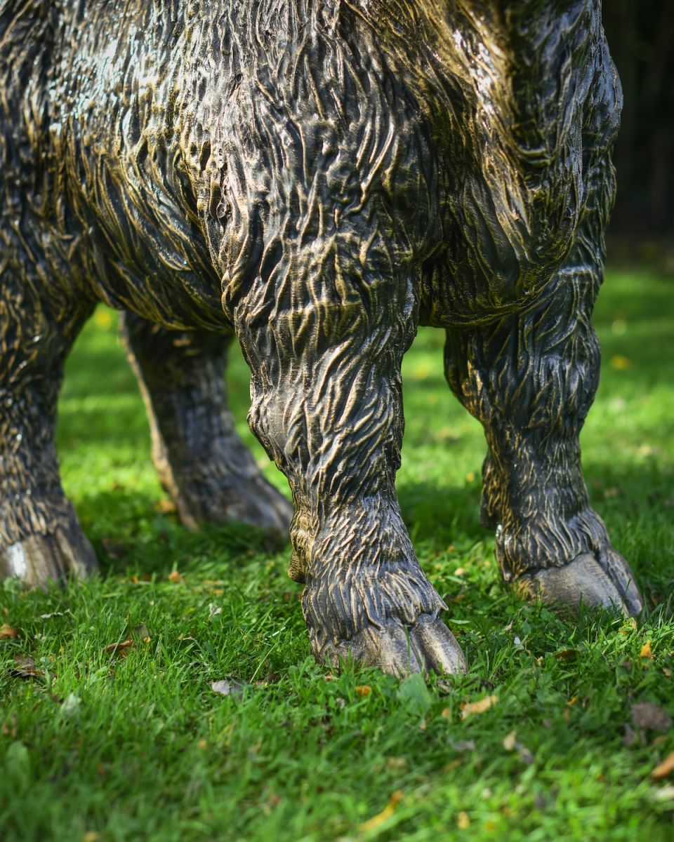 Close up of front legs on highland cow outdoor statue