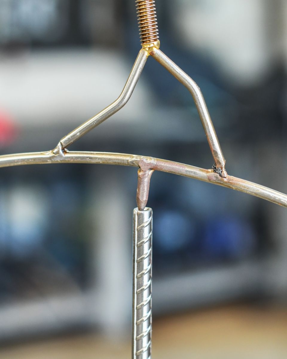 Close up of intricate detail on recycled metal art sculpture