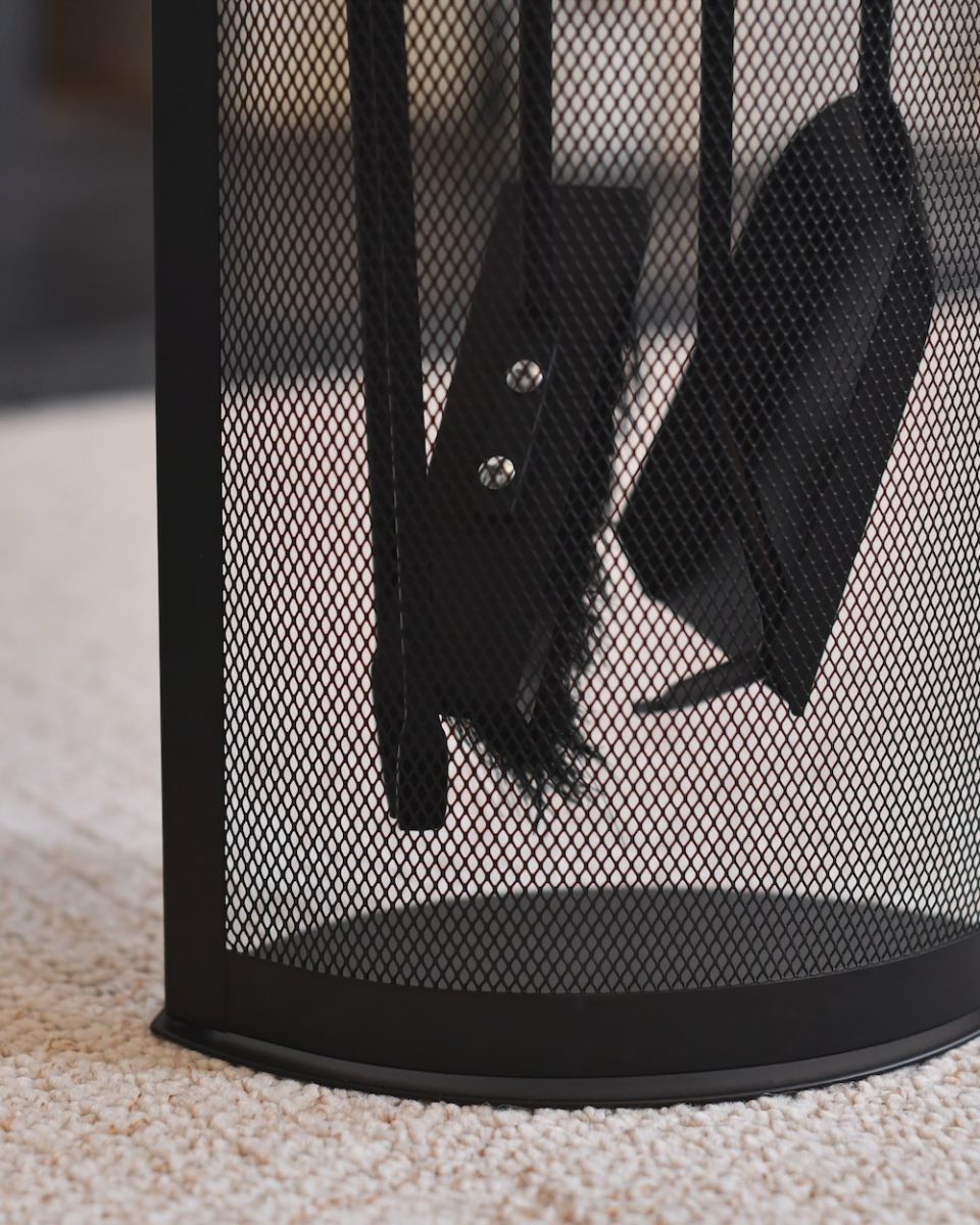 Close up of mesh detailing in fireside companion set