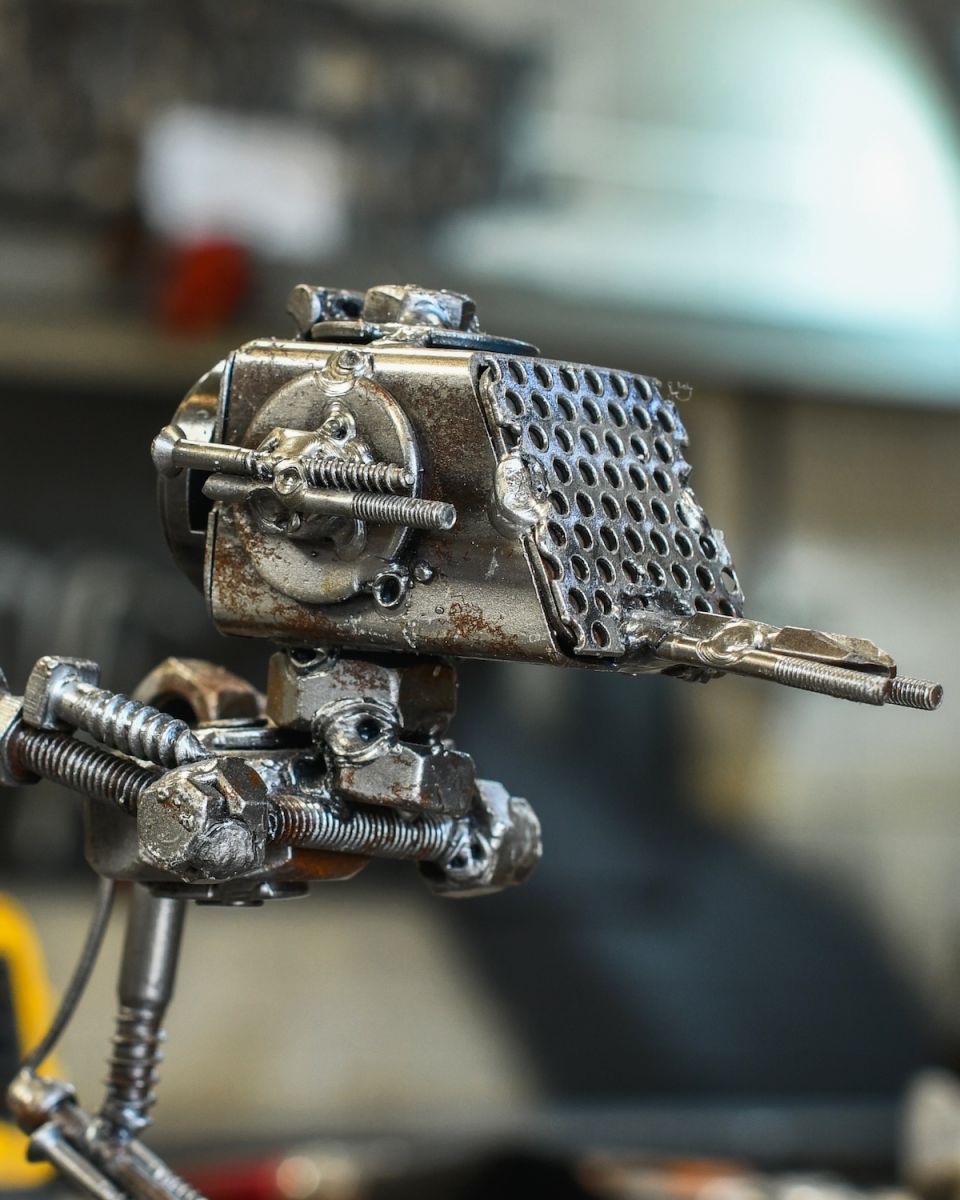 Close up of intricate detail on scrap metal art sculpture