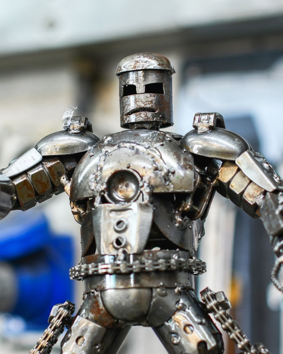 Close up of intricate detail on scrap metal art sculpture