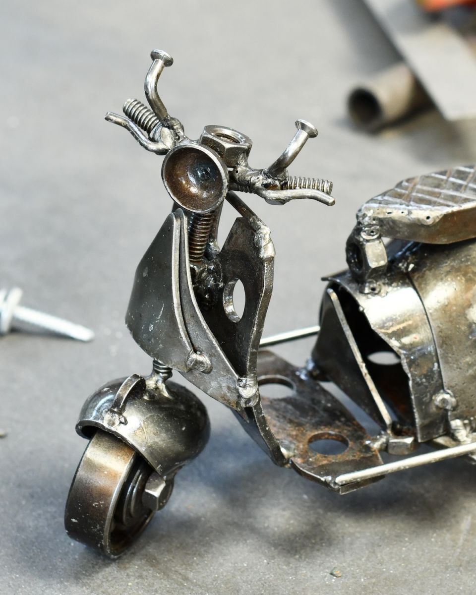 Close up of intricate detail on scrap metal art sculpture