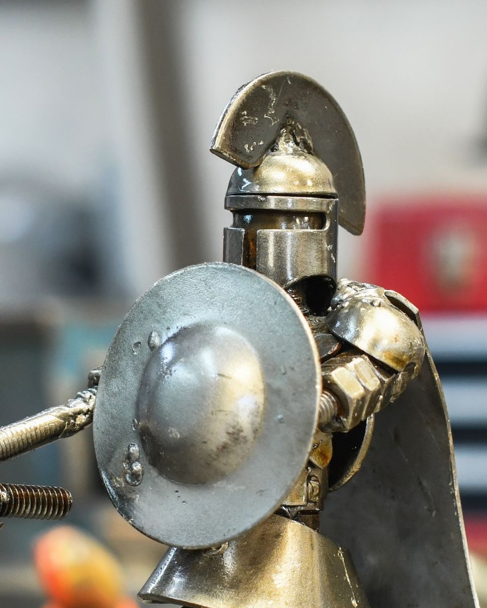 Close up of scrap metal art sculpture