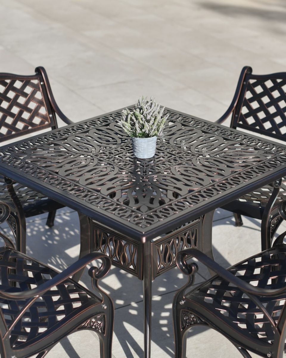detailed close up of dorton outdoor dining set