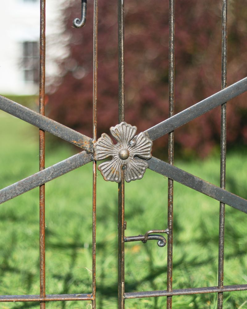 Close Up Of The Flower Detail On The Gate Of the natural Steel Garden Rose Arch