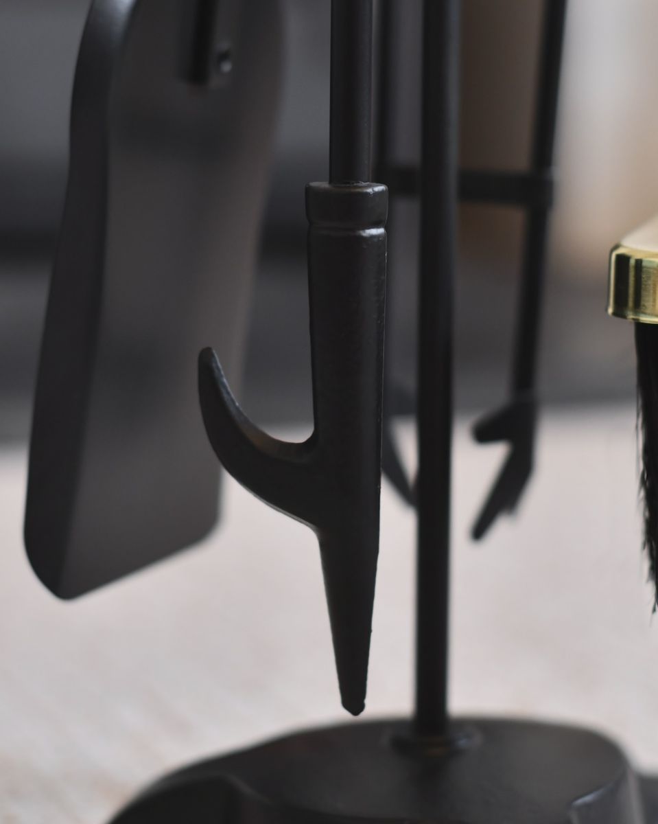 Close up of tools on fireside companion set