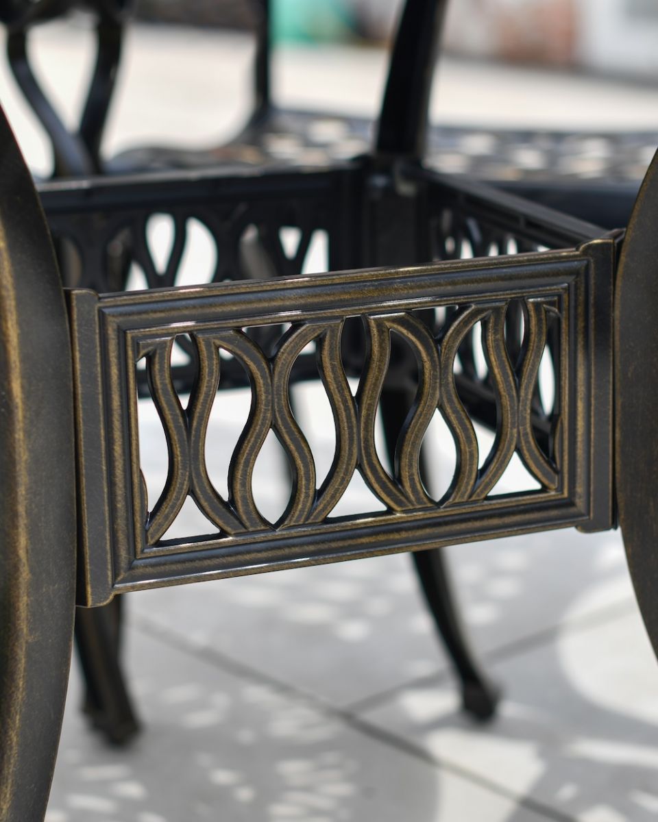 close up on table base for farleigh garden furniture set