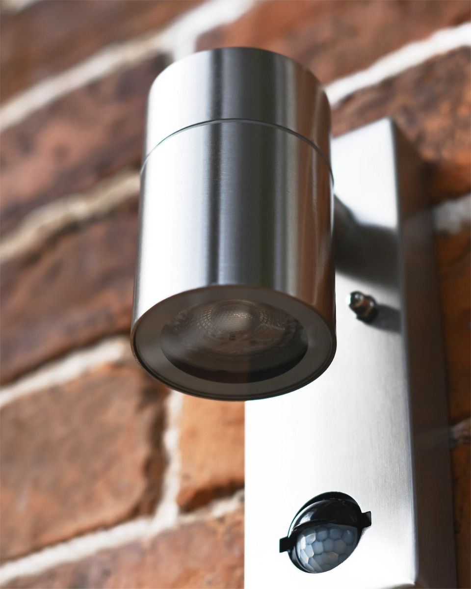 Close Up Of Contemporary Stainless Steel Outdoor Wall Light