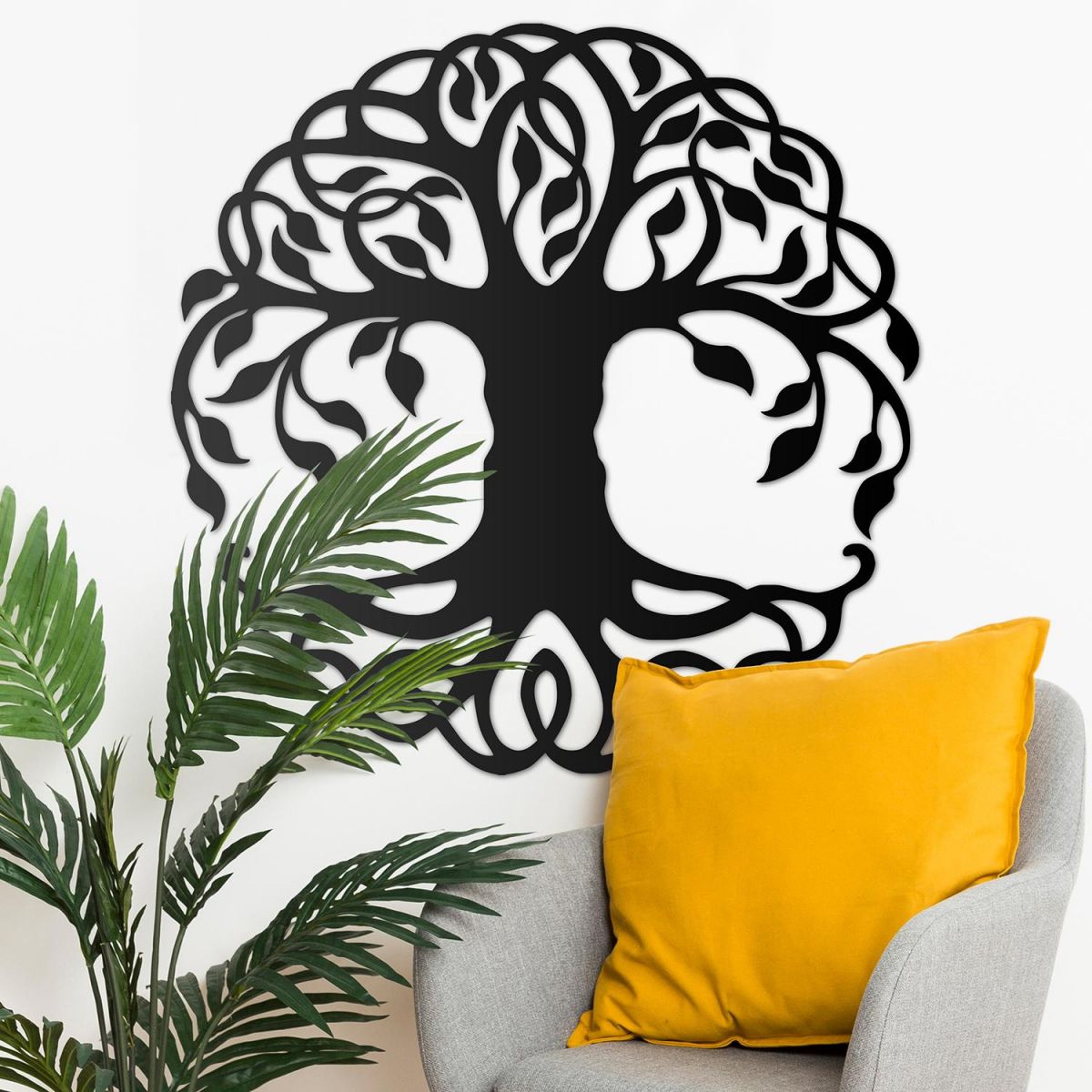 Tree of Life Wall Art on the Wall Next to Plants