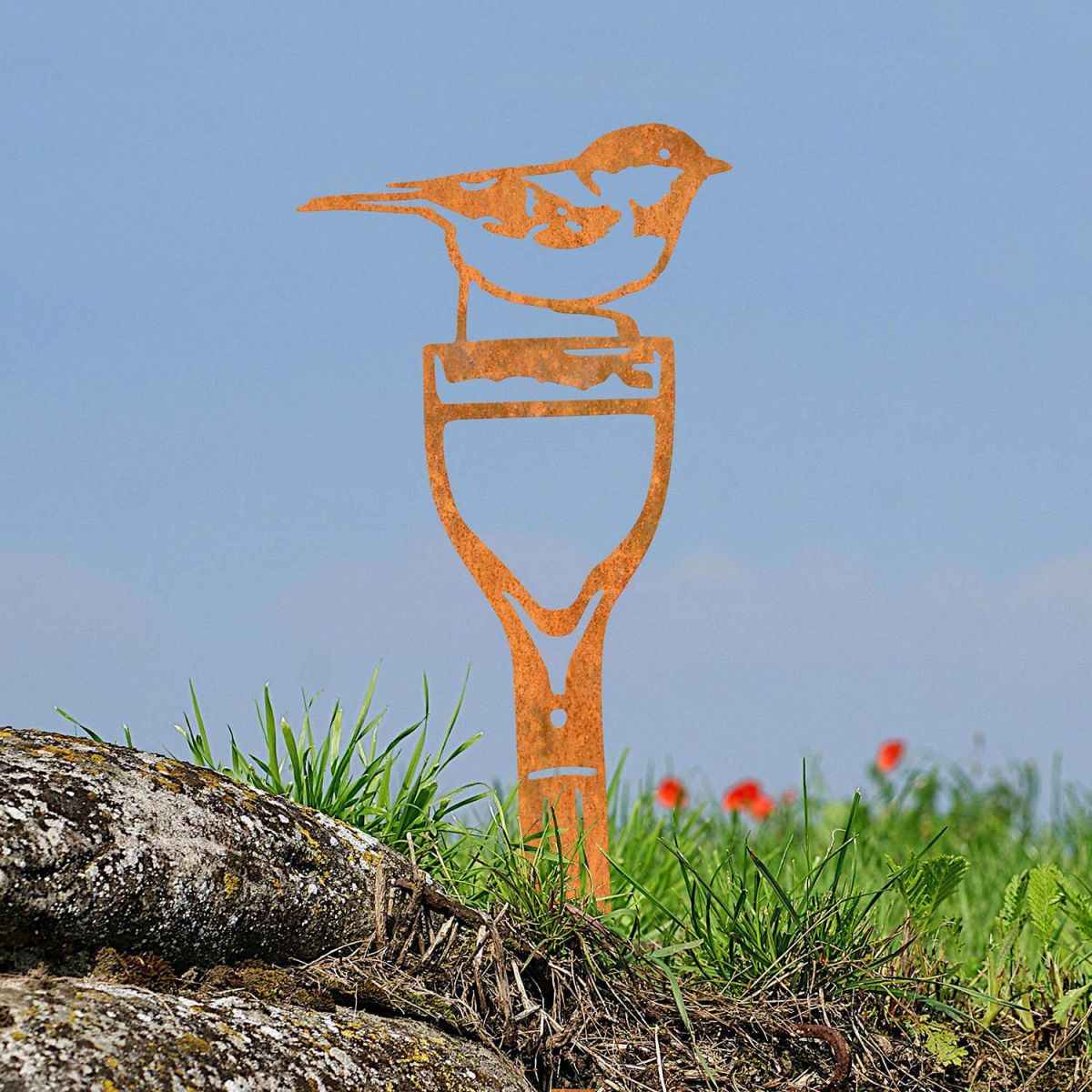 Coal Tit Sheet Steel Silhouette in Rustic Finish in Situ