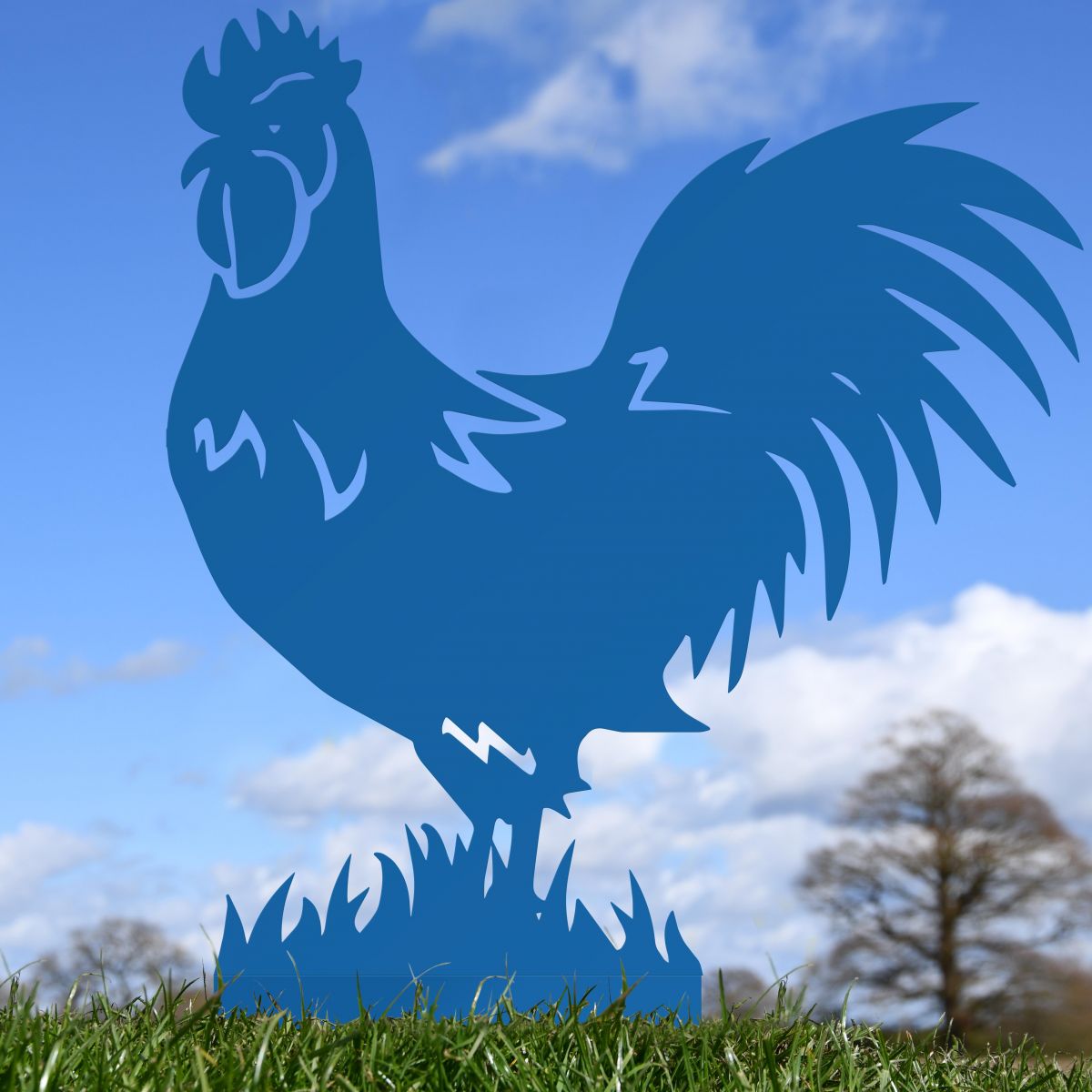 Rooster Garden Silhouette in Blue 