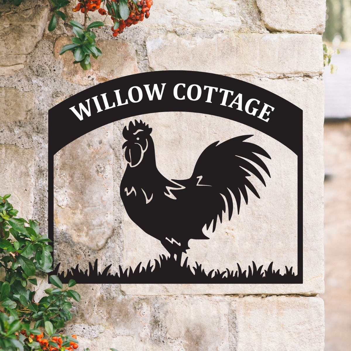 Steel Cockerel House Name Sign