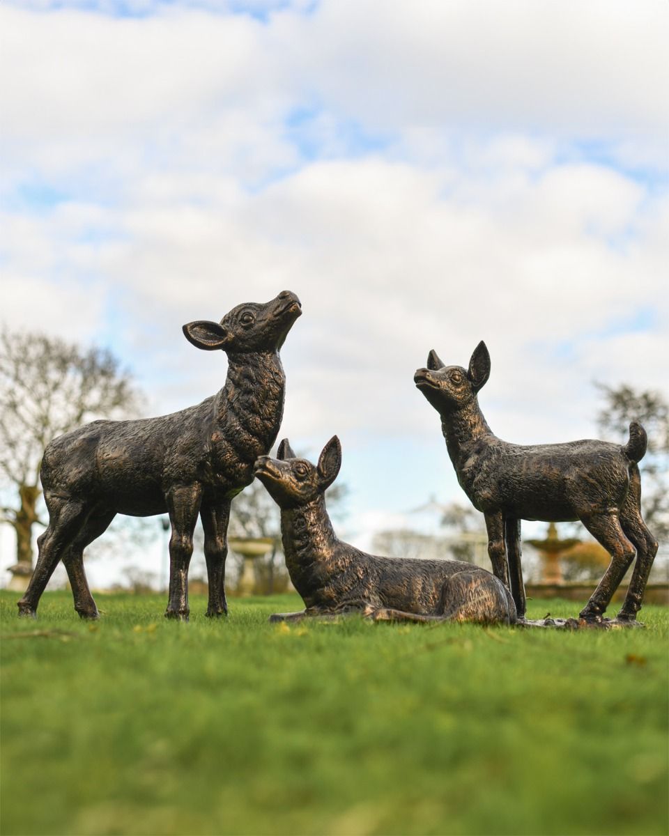 "Juniper", "Bramble" and "Willow" Doe and Two Fawns Garden Sculpture Set