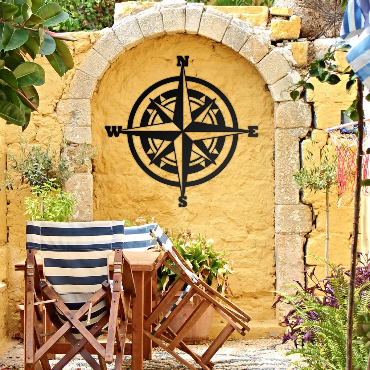 Compass Wall Art in Situ on a Yellow Wall