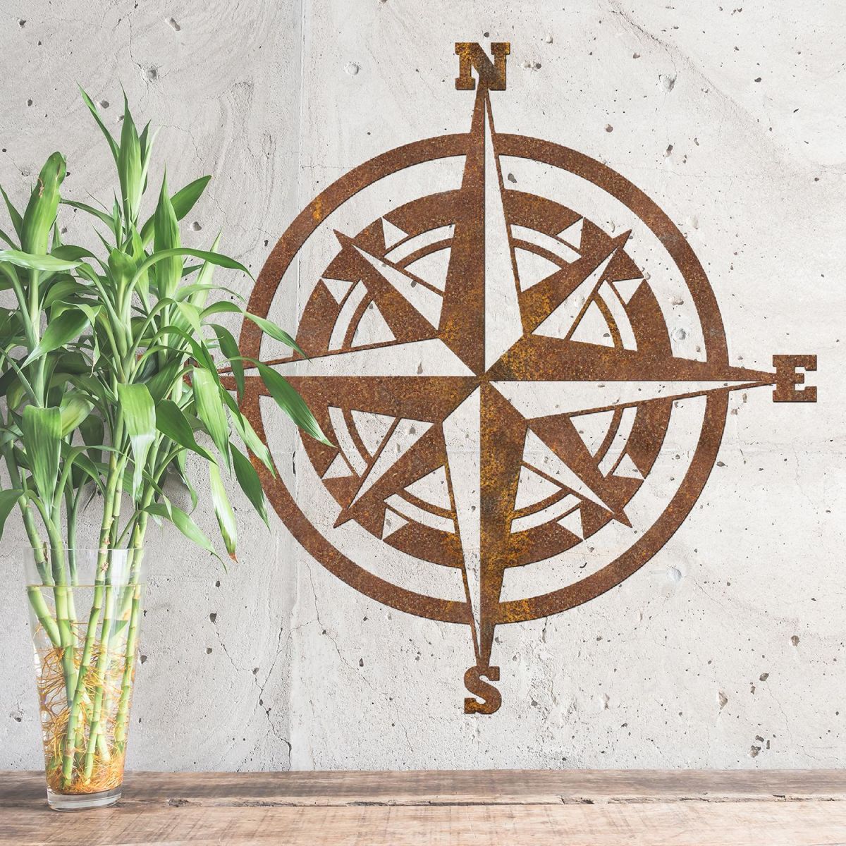 Compass Wall Art in Situ on a Grey Wall