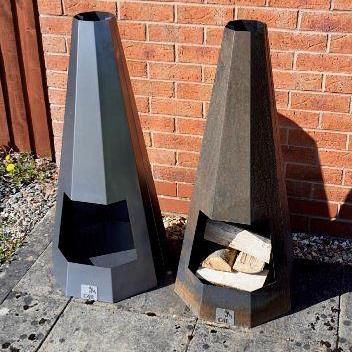 Pair of Contemporary Hexagonal Chiminea in Situ