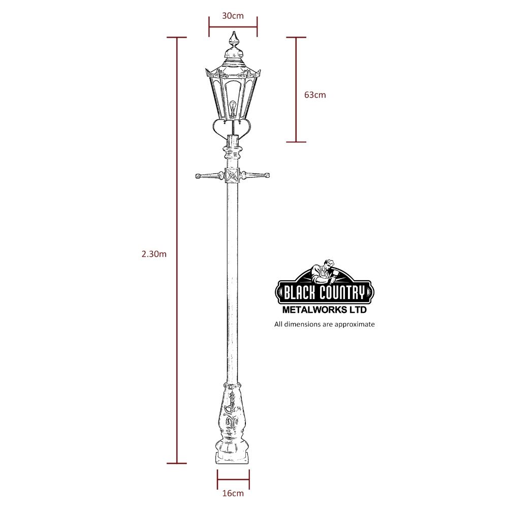 Copper Concordia Lamp Post & Hexagonal Lantern - 2.3m 