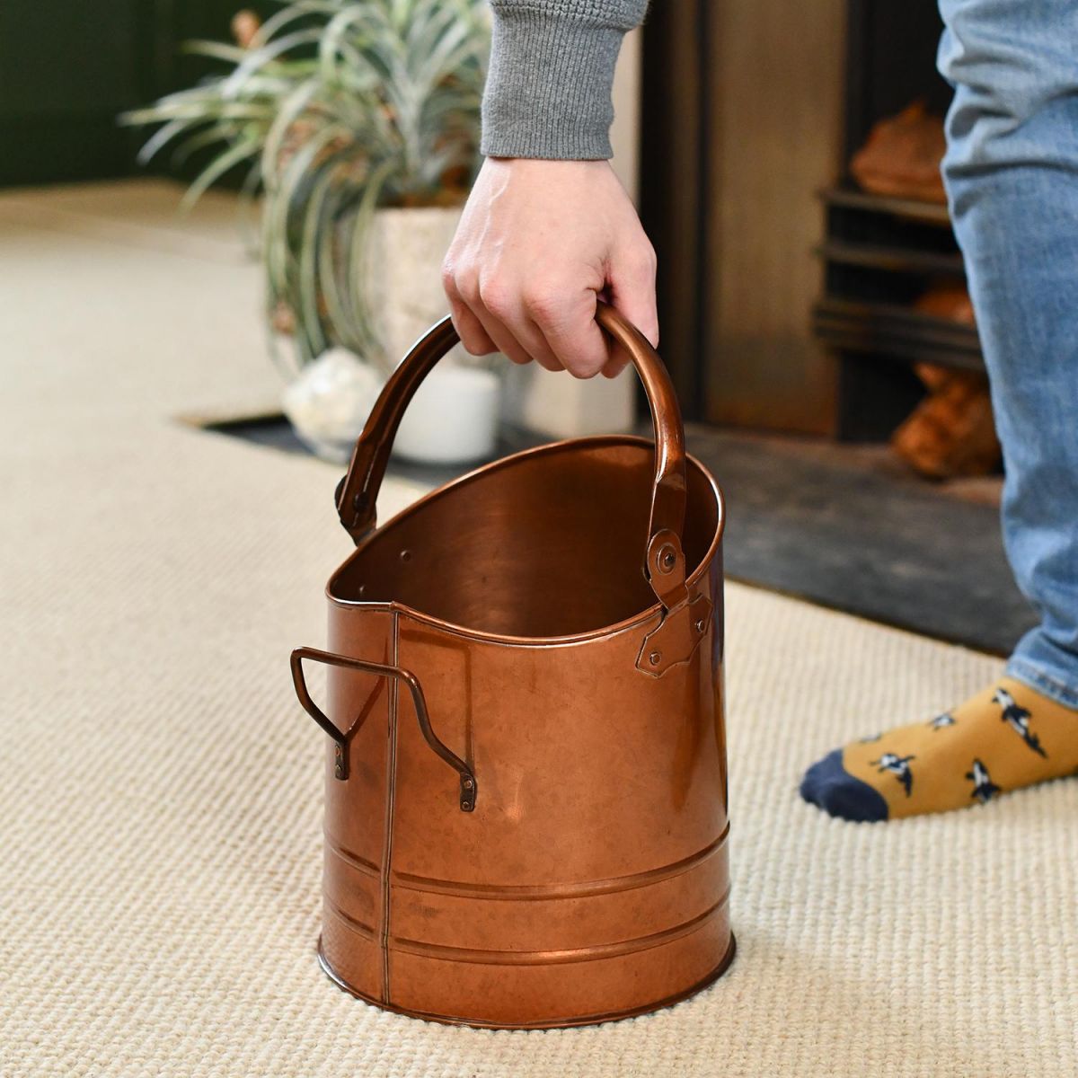 Copper Finish Traditional Fireside Log and Coal Bucket to Scale
