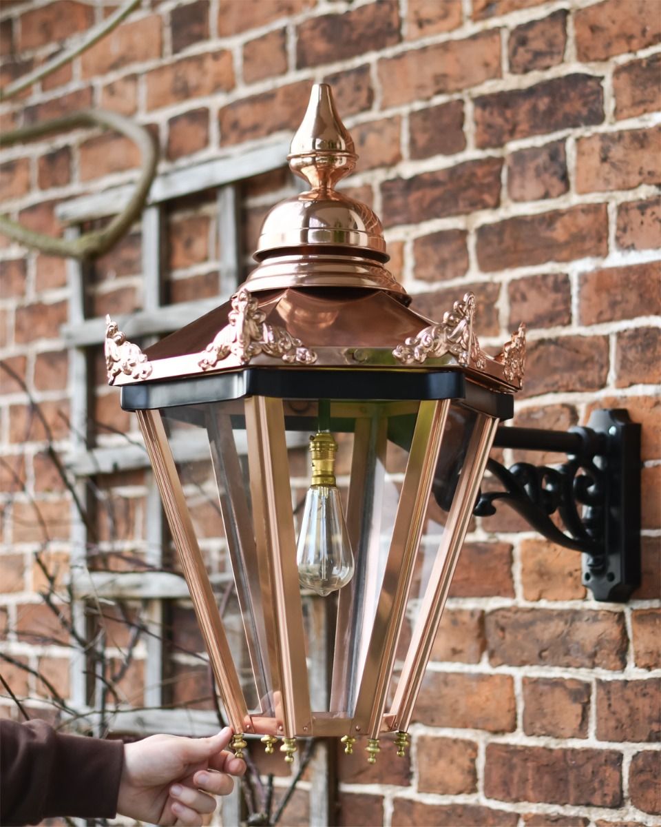 Copper "Brampton" Hexagonal Lantern With Bracket Scale Shot 