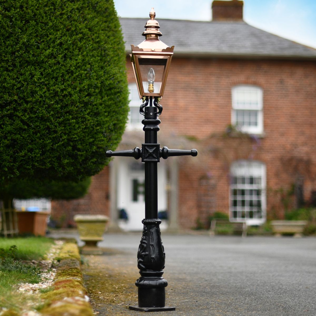 Miniature Copper Victorian Lam Post in Situ on a Drive Way