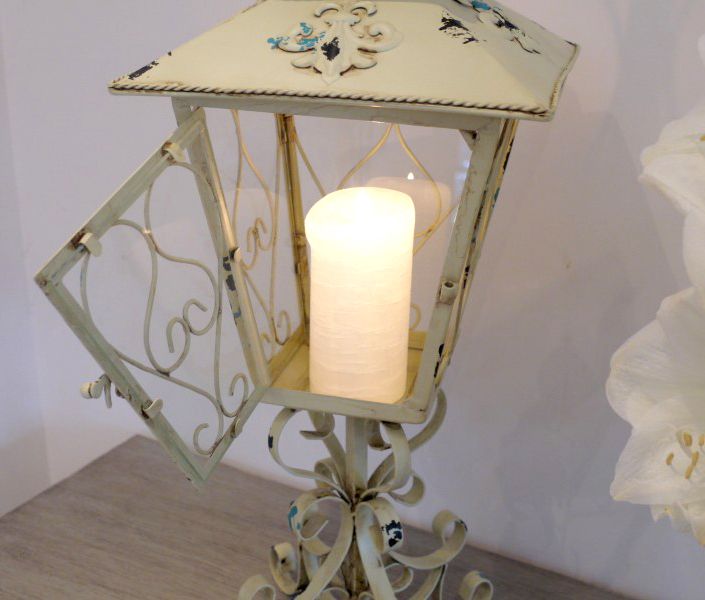 Shabby Chic Cream Candle Table Lantern