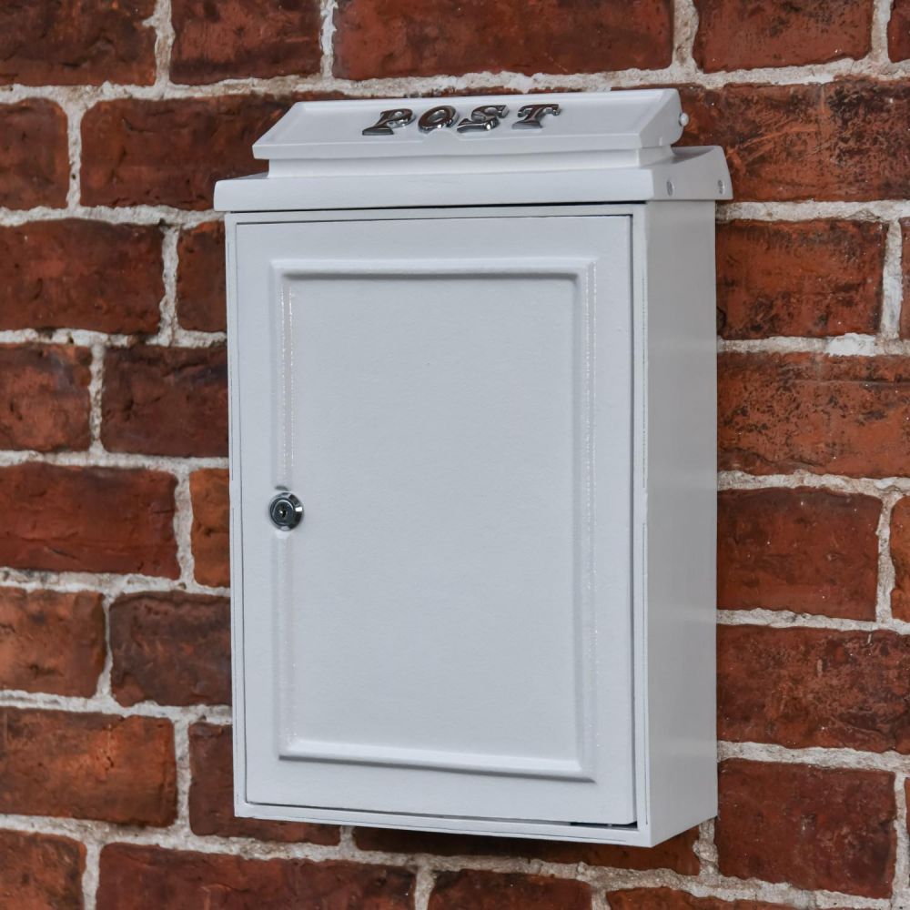 Wall Mounted Post Box with Bright Chrome Lettering - Cream Finish
