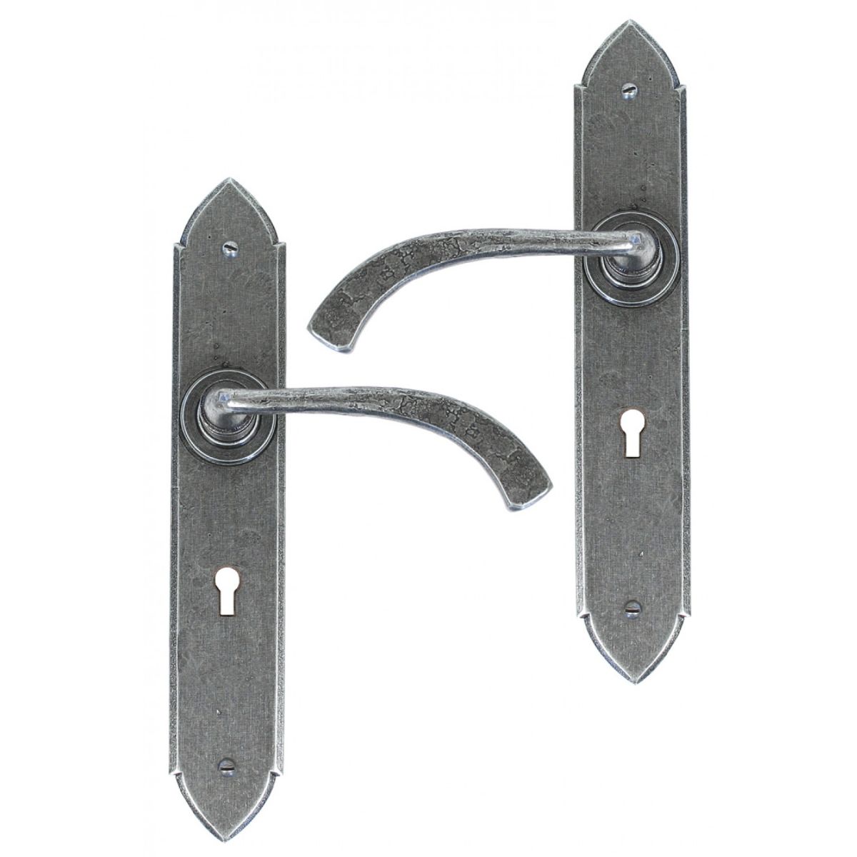 "Verona" Curved Pewter Medieval Lever Handle With Key Hole