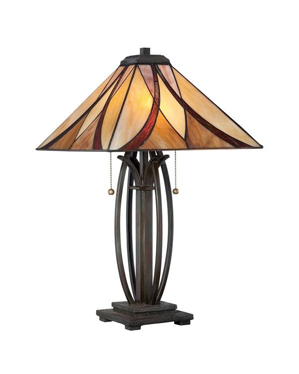 "Coltmoore" Dark Bronze Tiffany Lamp with Orange Glass Shade
