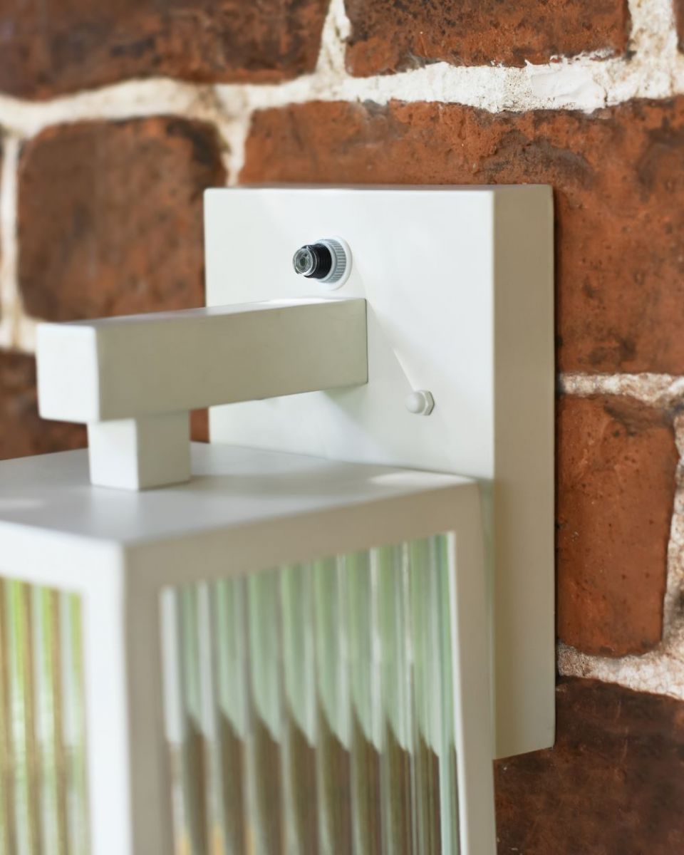 Davenport Ribbed Glass White Wall Light Back Plate Close Up