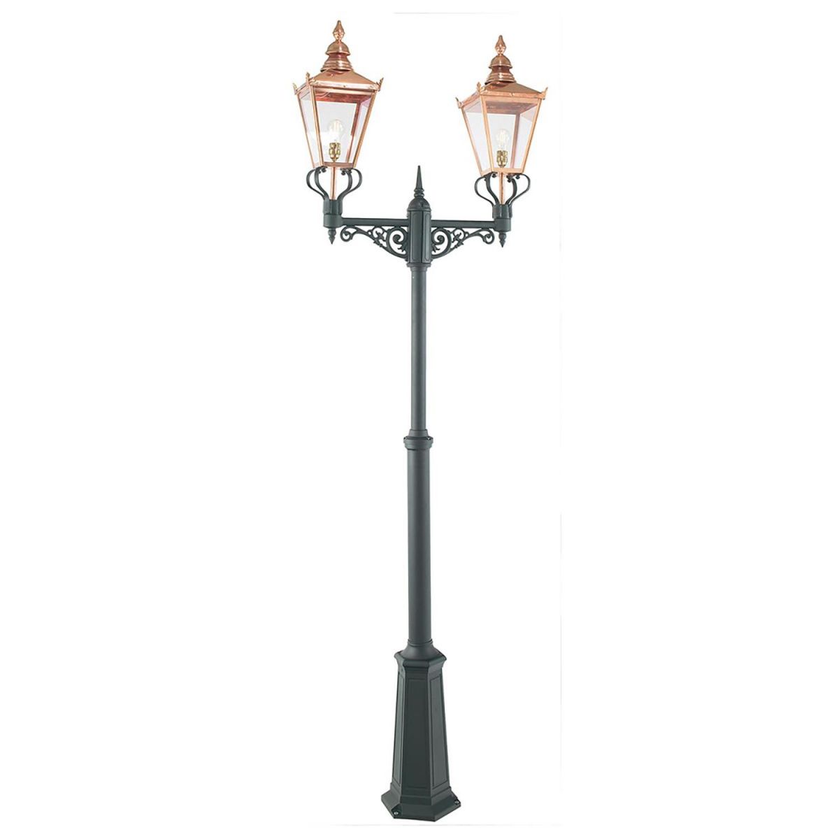 Deluxe Cast Aluminium & Solid Copper Twin Head Adjustable Lamp Post - 2.2m - 3.2m
