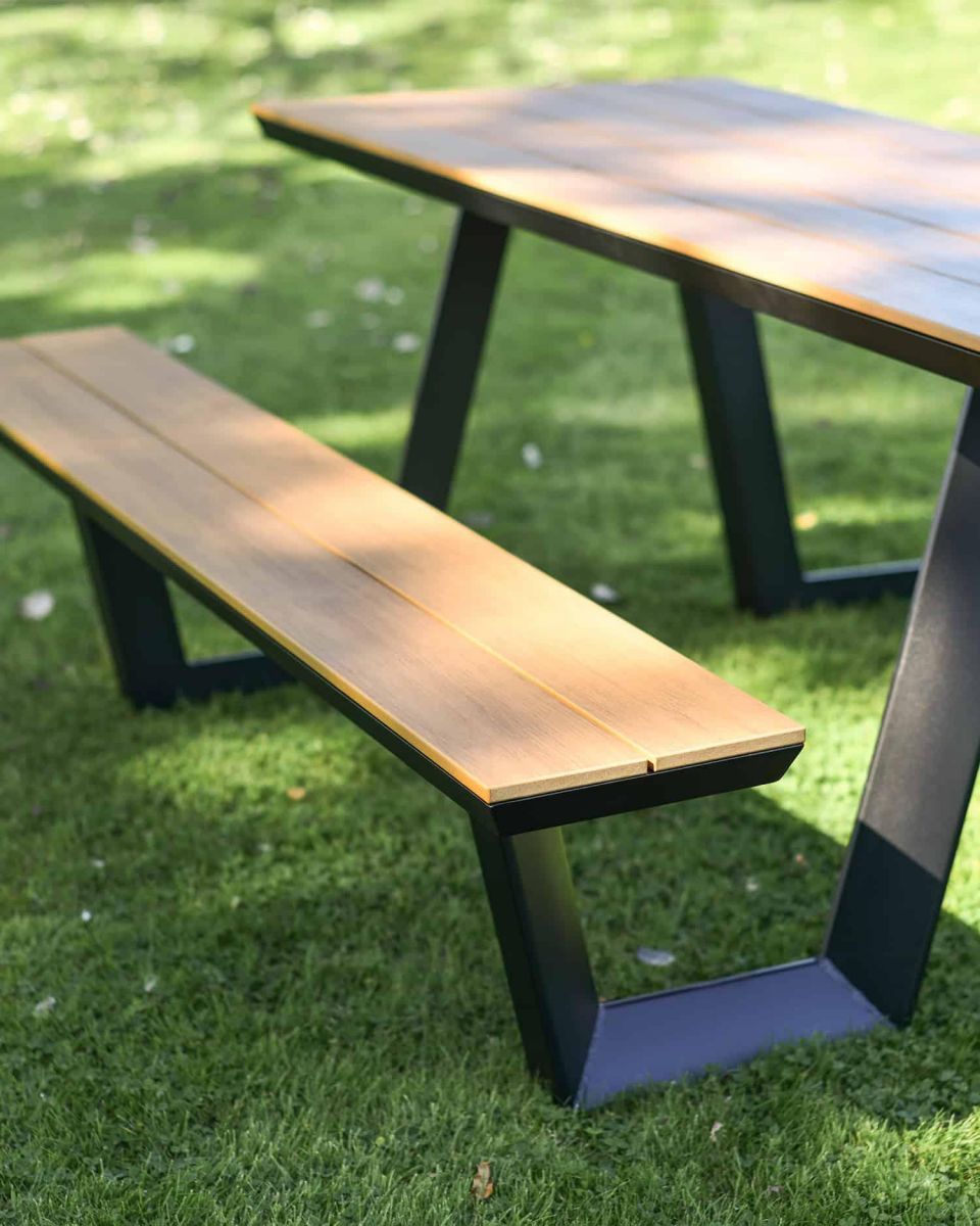 Close-Up of Wooden Design on Deluxe Contemporary "Westfield" Four Seater Park Bench