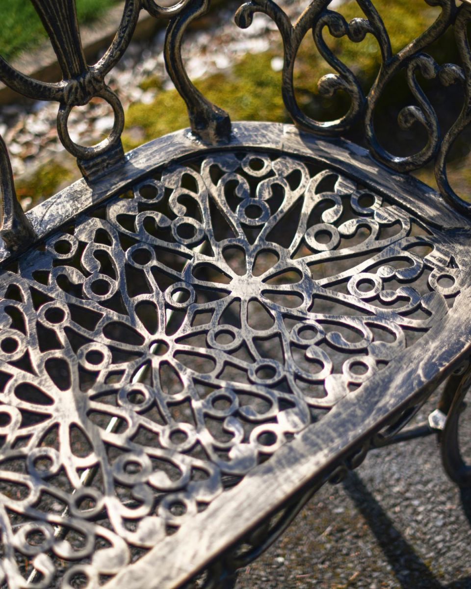 Close-Up of Seat onDeluxe Two-Seater Cast Aluminium "Rosebud" Garden Bench