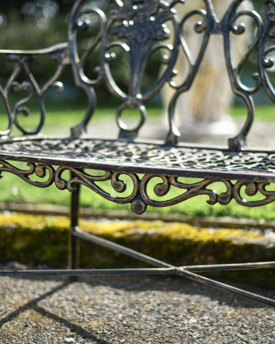 Close-Up of Deluxe Two-Seater Cast Aluminium "Rosebud" Garden Bench