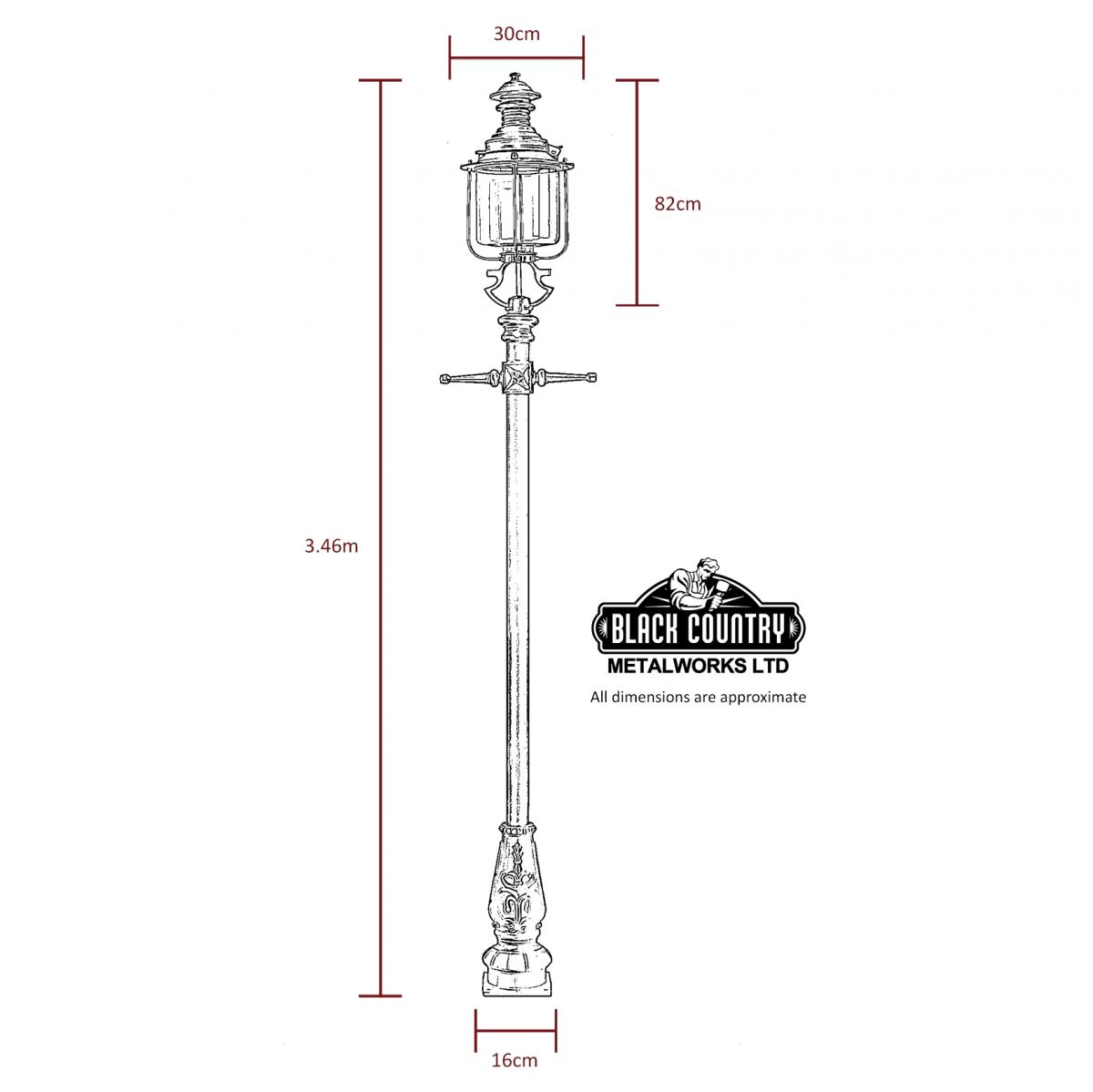 Detailed measurements of Belgravia lamp post set