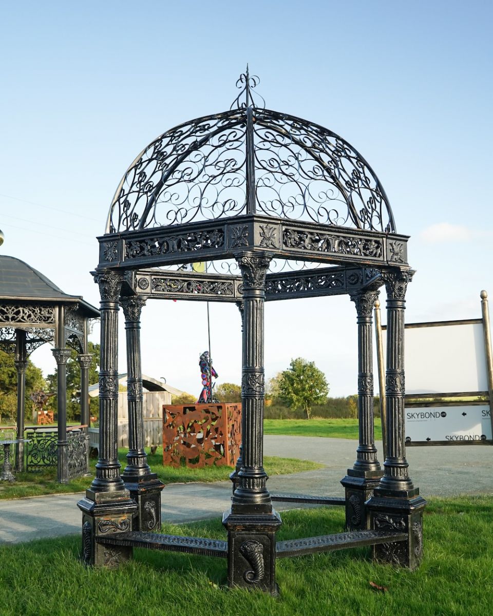 Deluxe Wrought Iron "Somerford" Garden Gazebo - Midnight Black