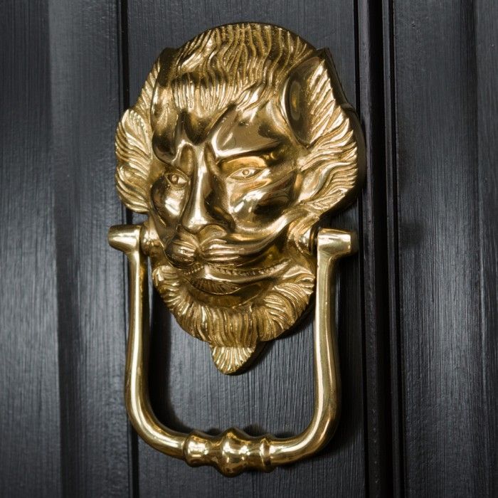 "Downing street lion" Door Knocker on a Black Door