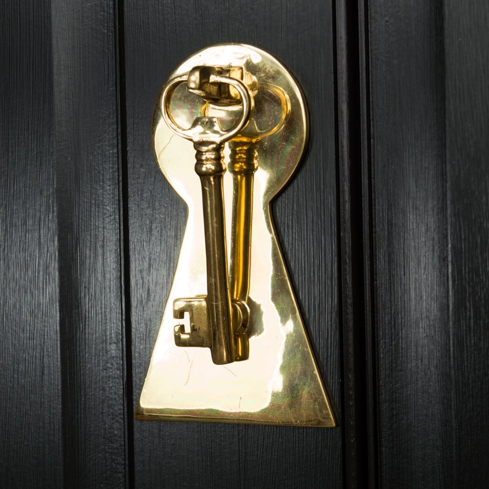 Polished Brass Key Door Knocker with Back Plate