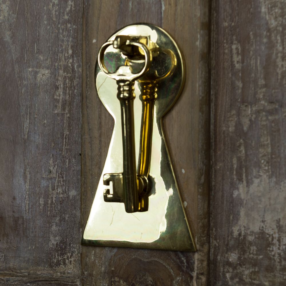 Polished Brass Key Door Knocker with Back Plate