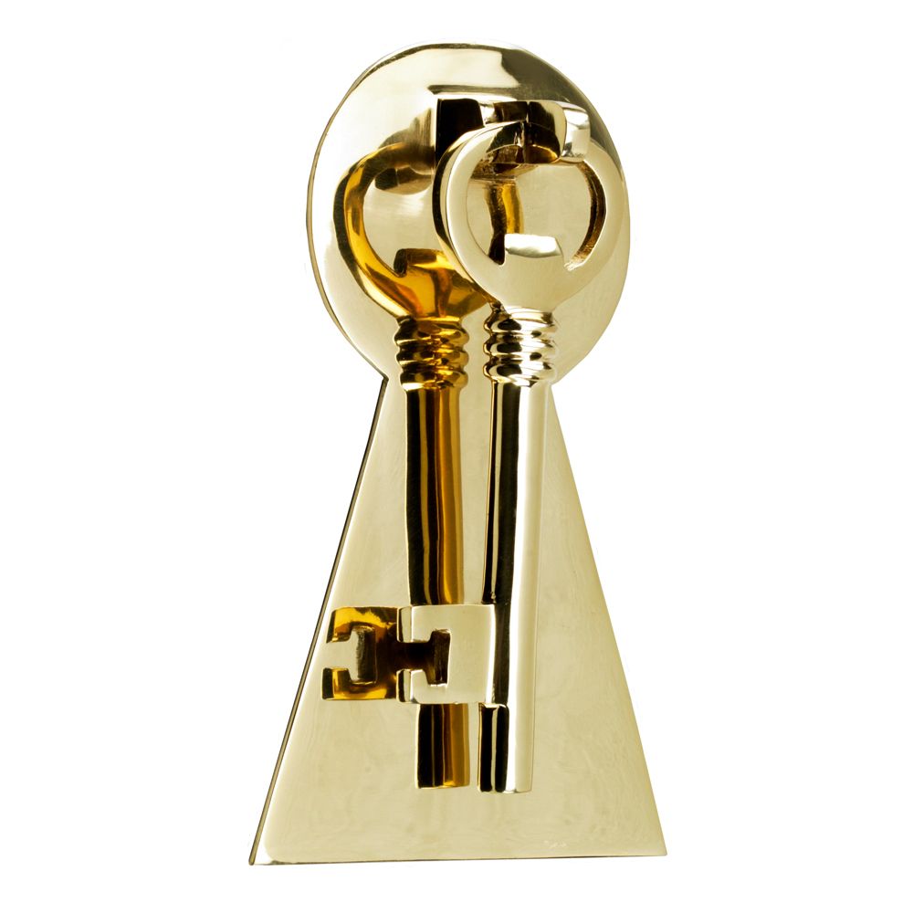 Polished Brass Key Door Knocker with Back Plate