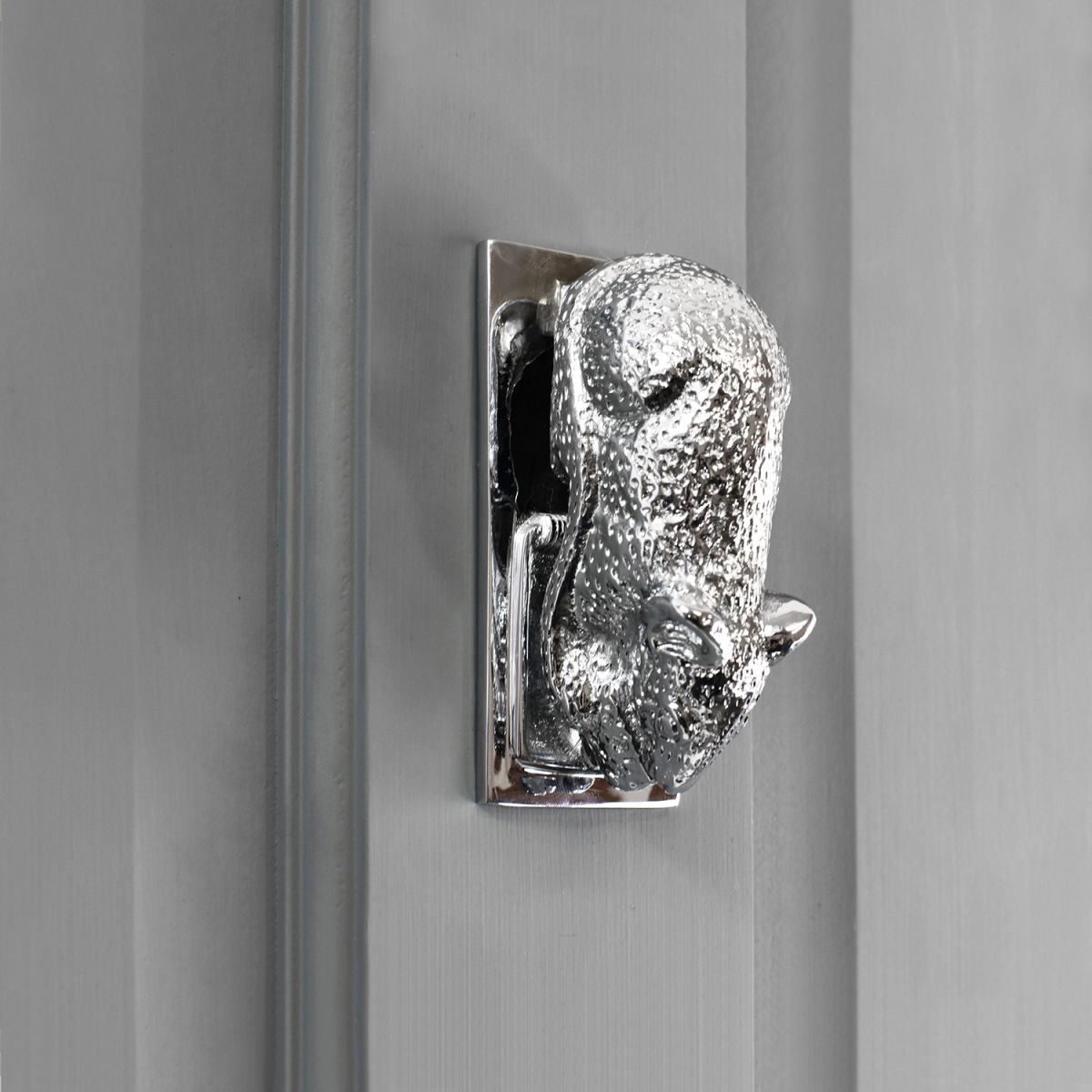 Bright Chrome Mouse on Grey door