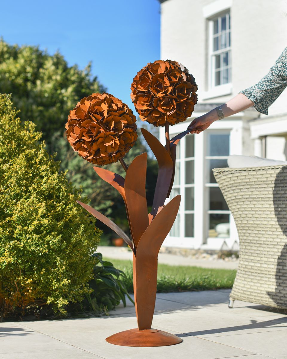 Dual Flower Rustic Garden Sculpture to Scale