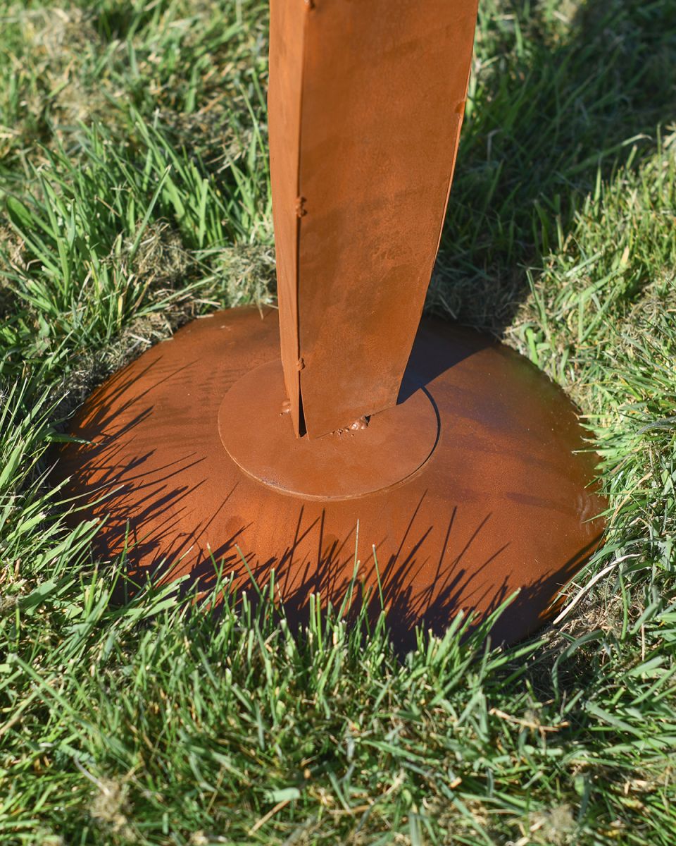 Close-up of the Round Metal Base on the Flower Sculpture