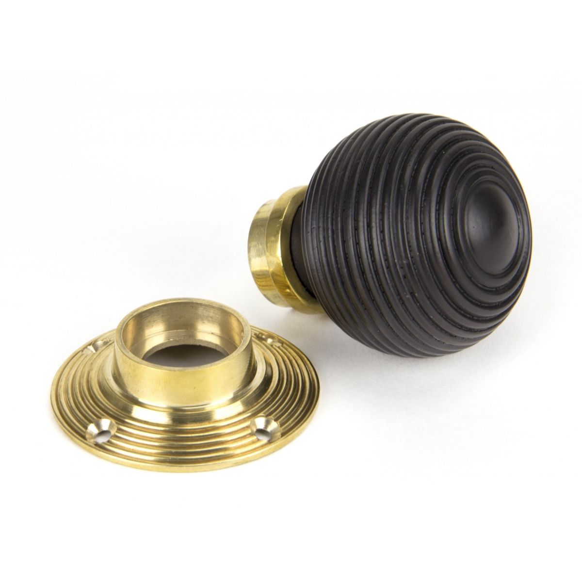 Ebony Door Knob Set With Polished Brass Roses