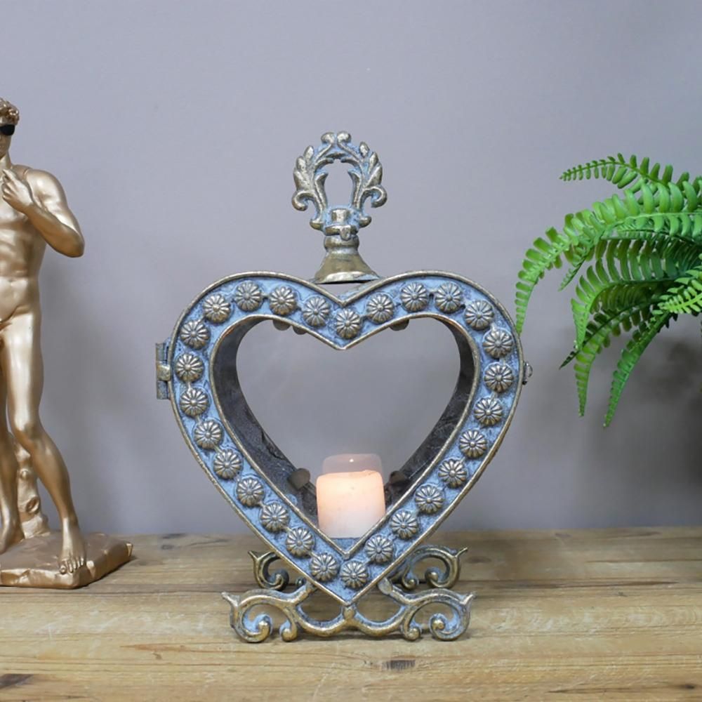 Embossed "Blue & Gold" Love Heart Candle Holder