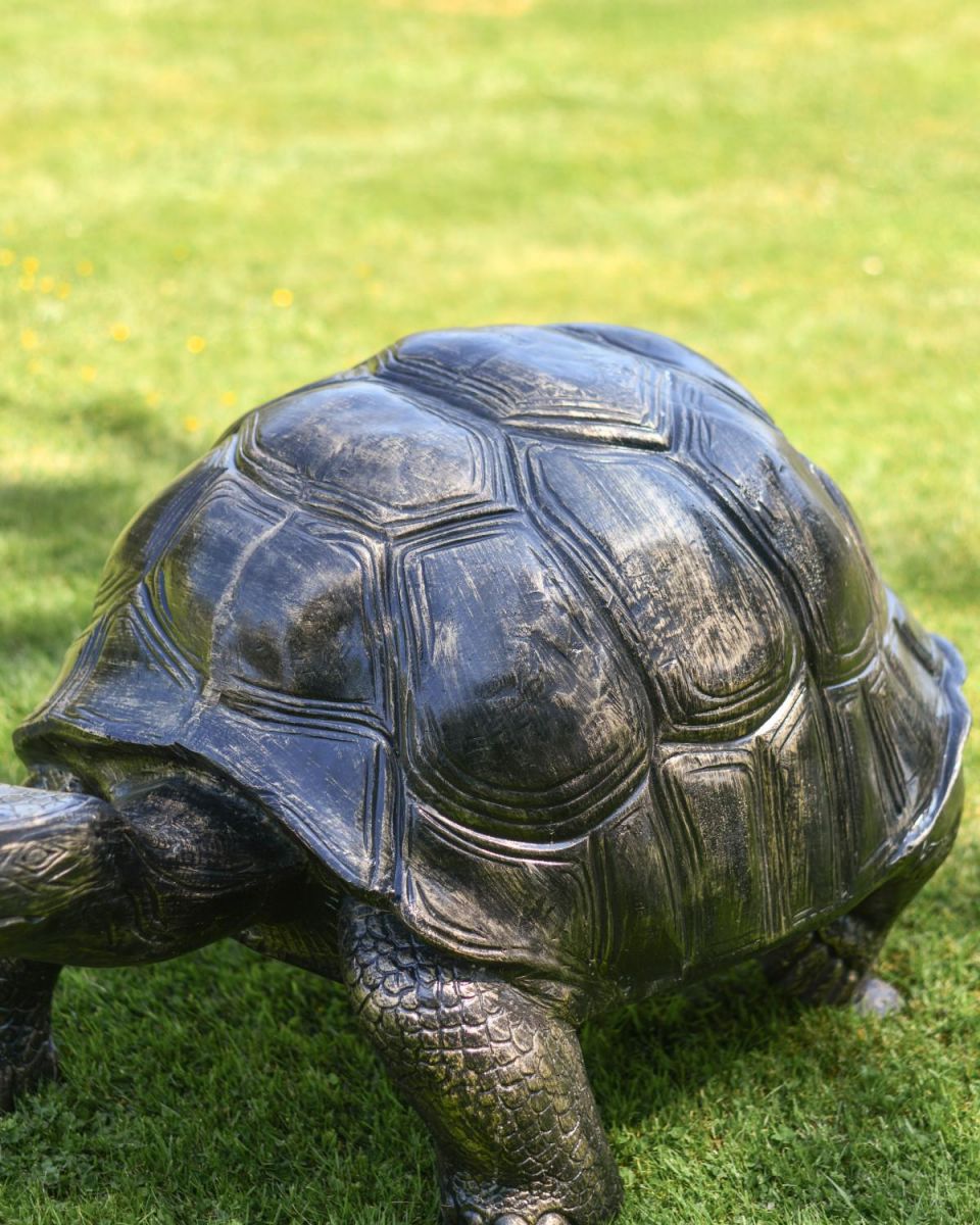 Close-Up of Shell on Extra Large Cast Aluminium "Charging" Tortoise Garden Sculpture