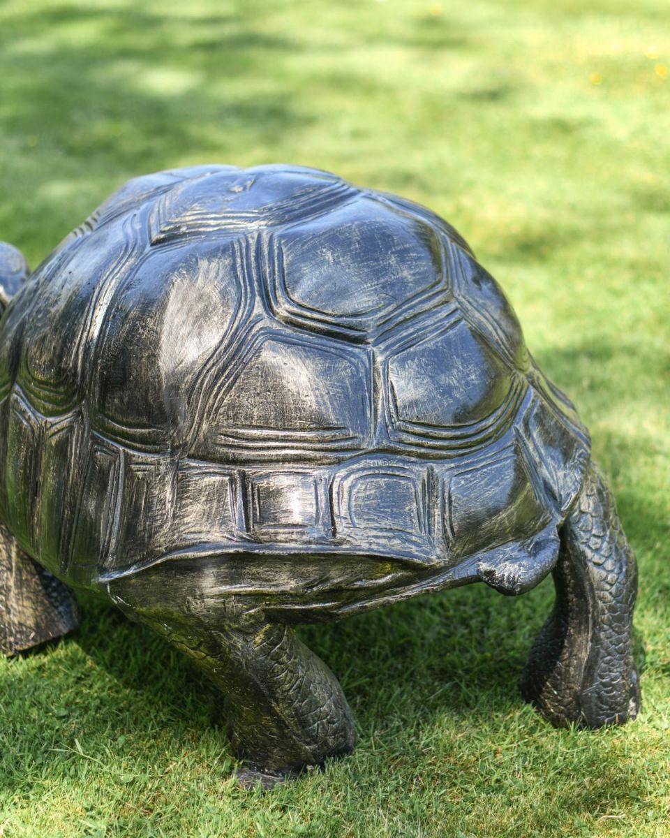 Close-Up of Extra Large Cast Aluminium "Charging" Tortoise Garden Sculpture