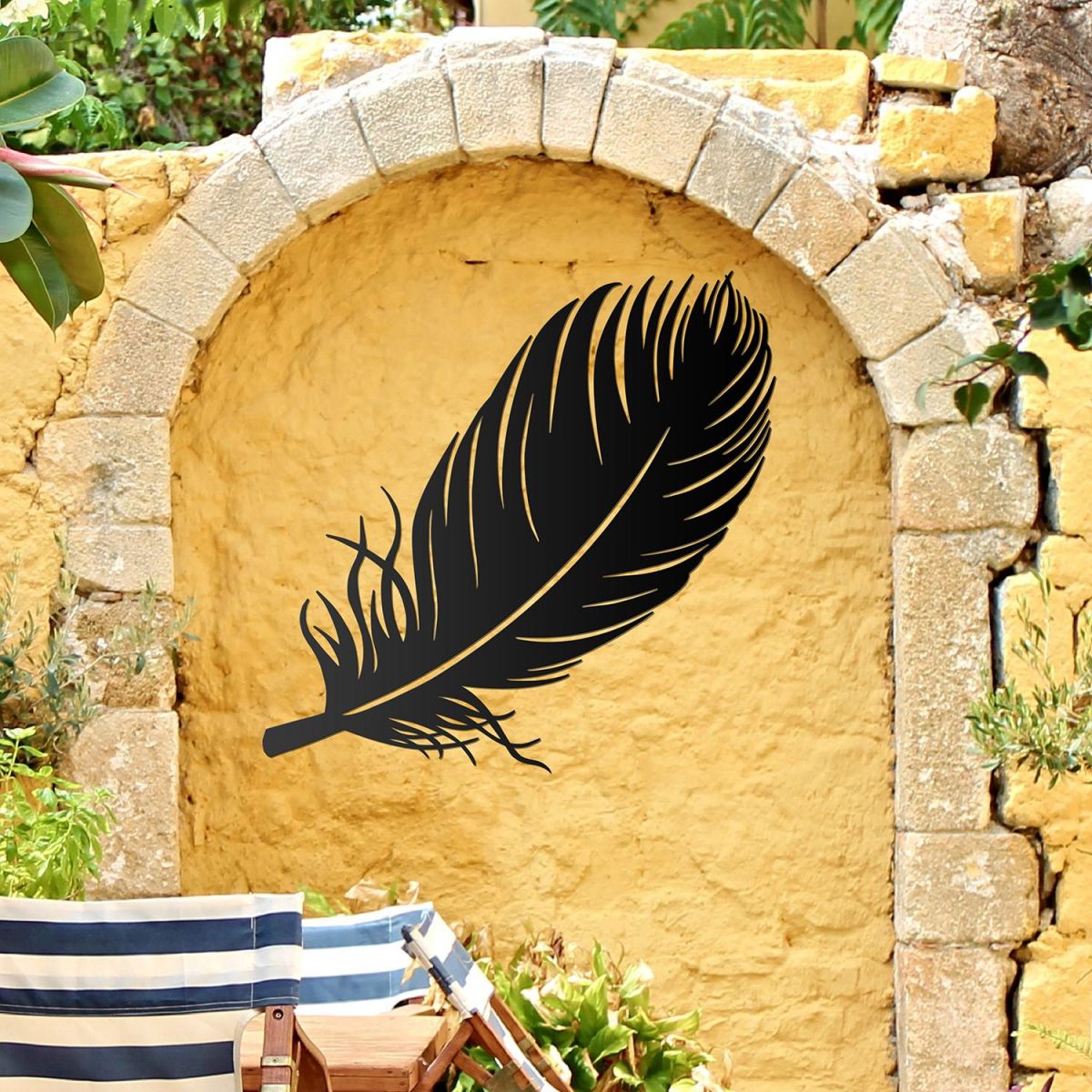 Feather Wall Art in Use in the Garden