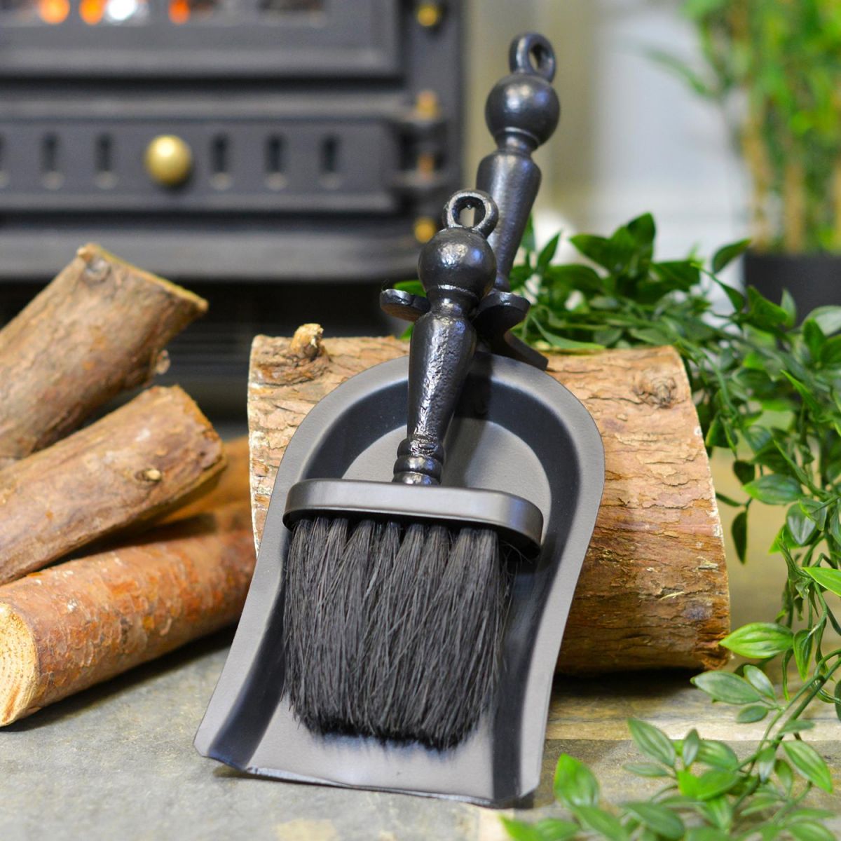 "Duchess" Black Iron Shovel and Brush Set by the Fire